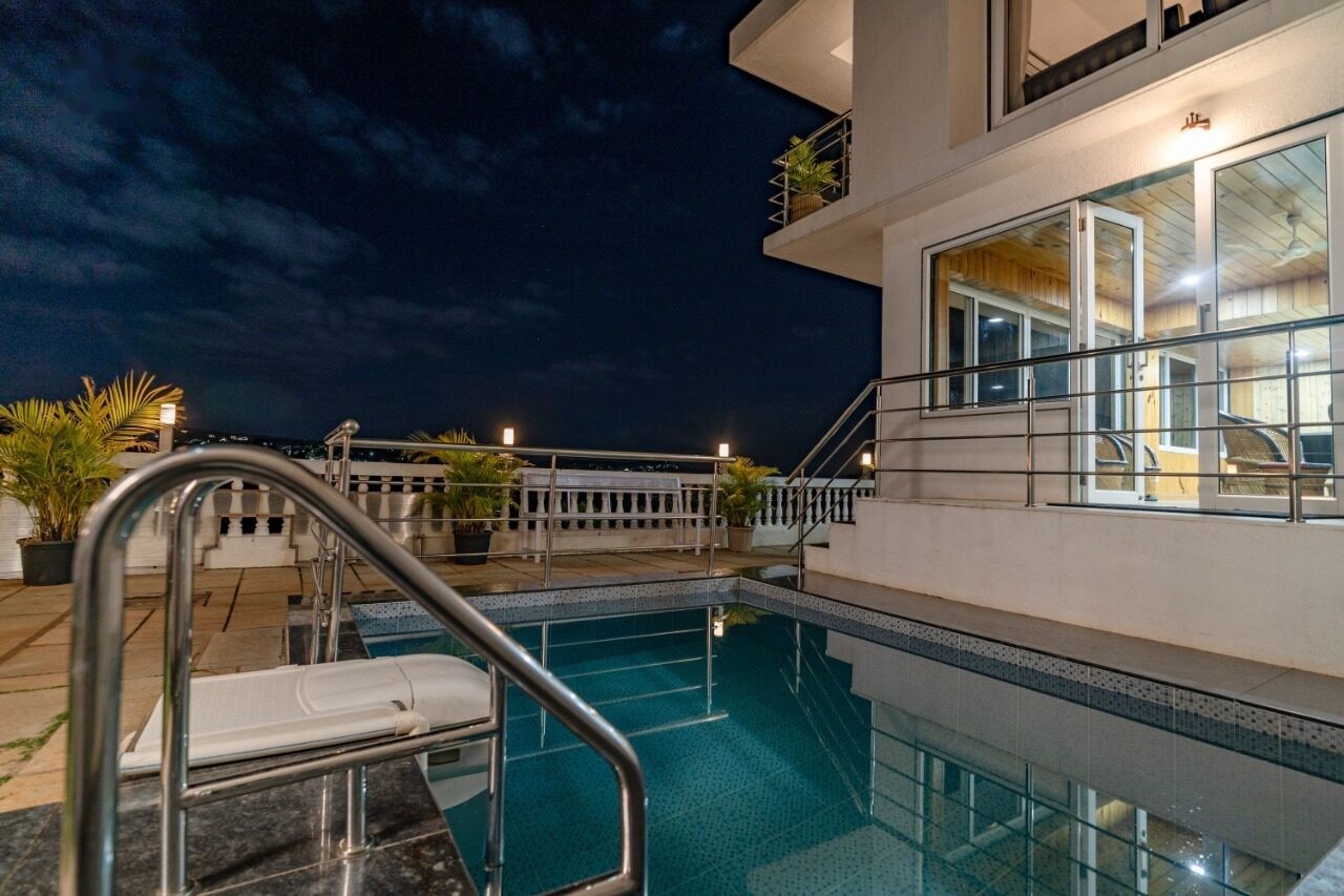 Pool illuminated at night