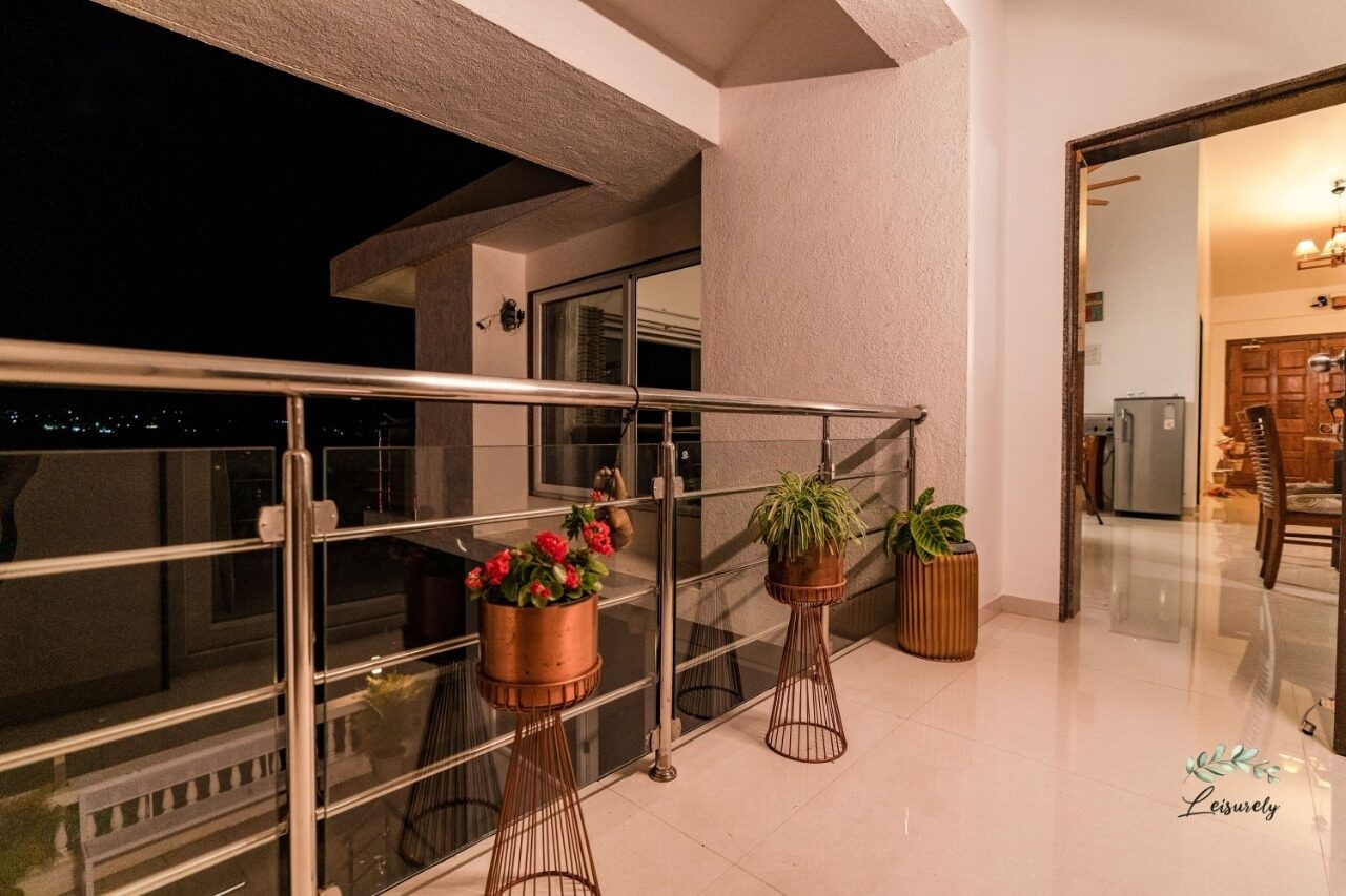Balcony overlooking the valley at night