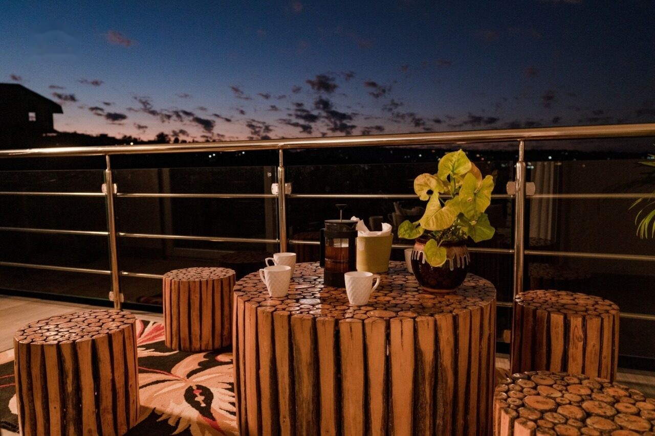 Balcony seating at dusk
